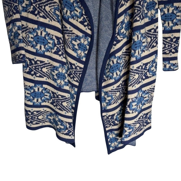 Lucky Brand Sweater Women's Sz M Tribal Print Open Front Waterfall Cardigan - Picture 2 of 5